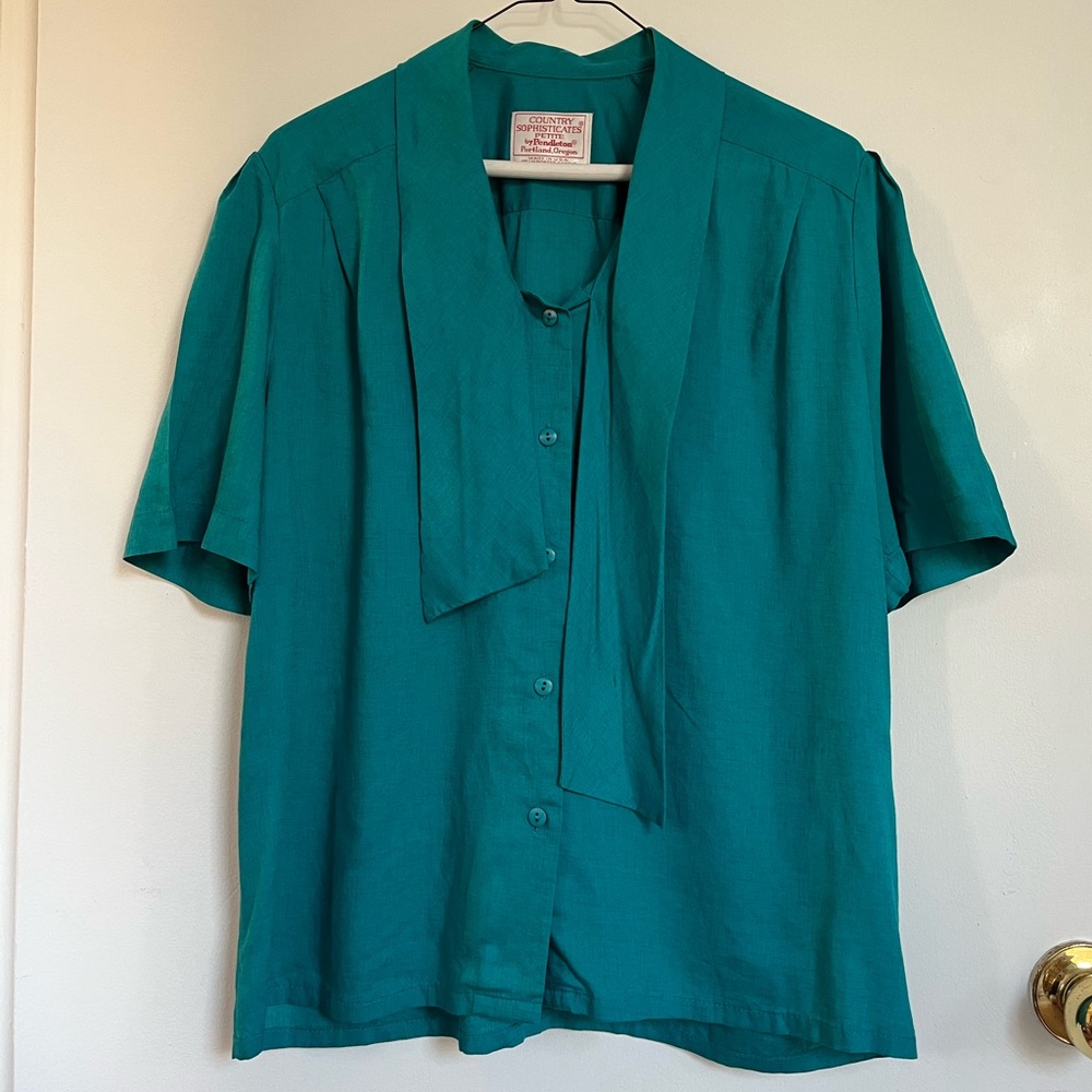 Vintage Country Sophisticates Teal Pendleton Blouse - Size 14P